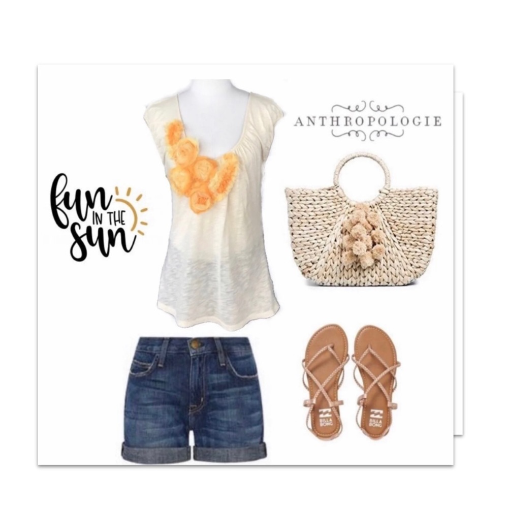 Anthropologie Deletta Sleeveless Cream Cotton Top with 3-D Floret Appliqué